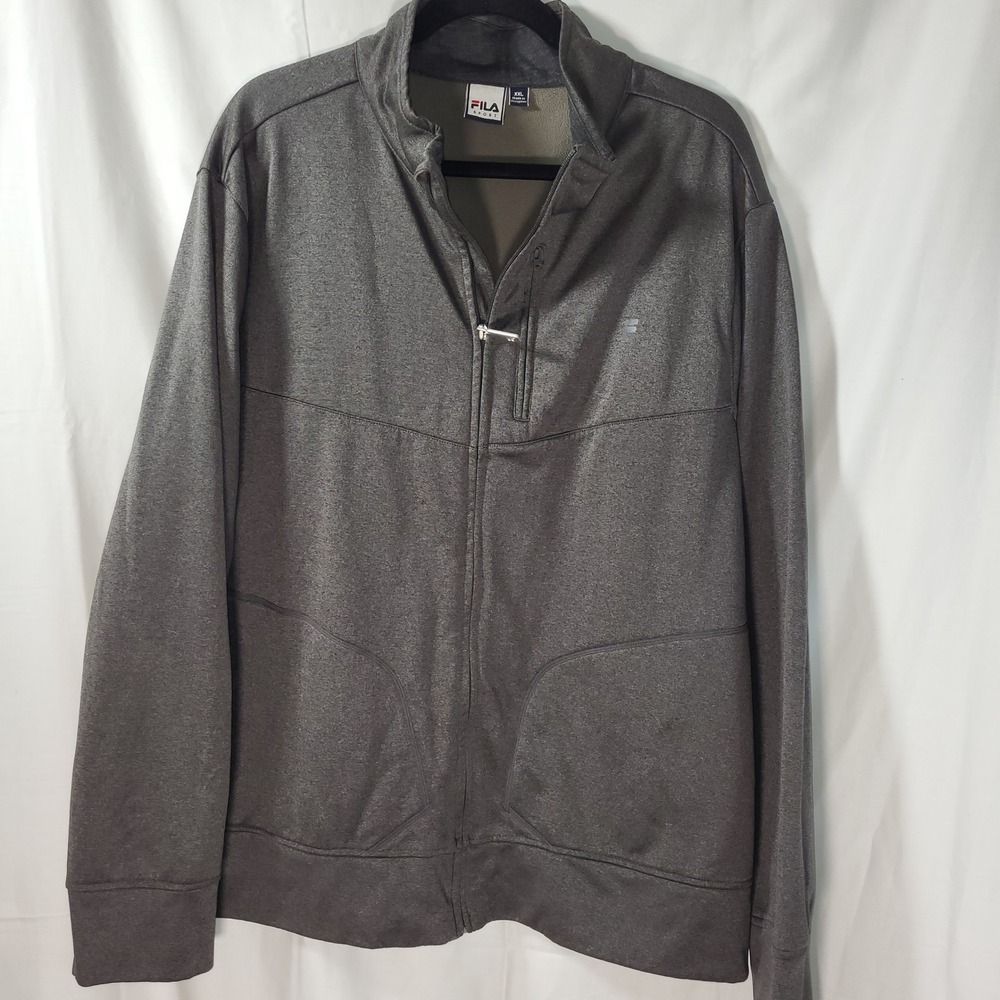 Fila Sport Mens XXL Charcoal Gray Full Zip Athletic Performance Jacket Mock Neck